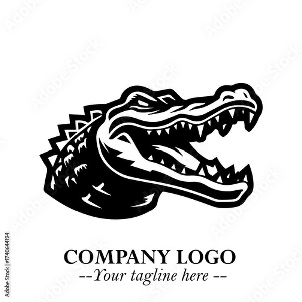 Fototapeta Black and White Crocodile Logo in Minimalist Modern Vector Design for Branding and Creative Identity