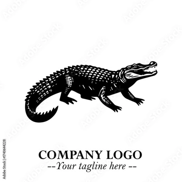 Fototapeta Black and White Crocodile Logo in Minimalist Modern Vector Design for Branding and Creative Identity