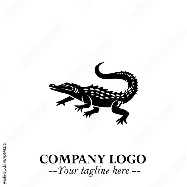 Fototapeta Black and White Crocodile Logo in Minimalist Modern Vector Design for Branding and Creative Identity