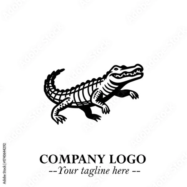 Fototapeta Black and White Crocodile Logo in Minimalist Modern Vector Design for Branding and Creative Identity