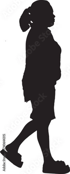 Fototapeta vector,silhouette of side view of a woman walking, dressed in skirt and sandals,