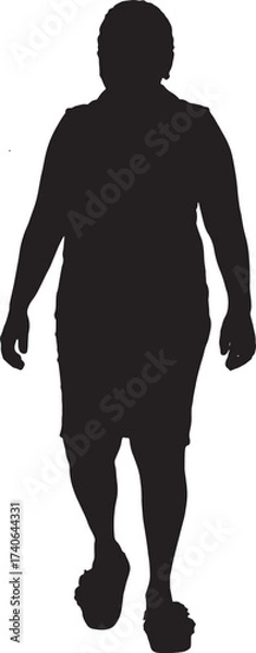 Fototapeta vector,silhouette of front view of a woman walking, dressed in skirt and sandals