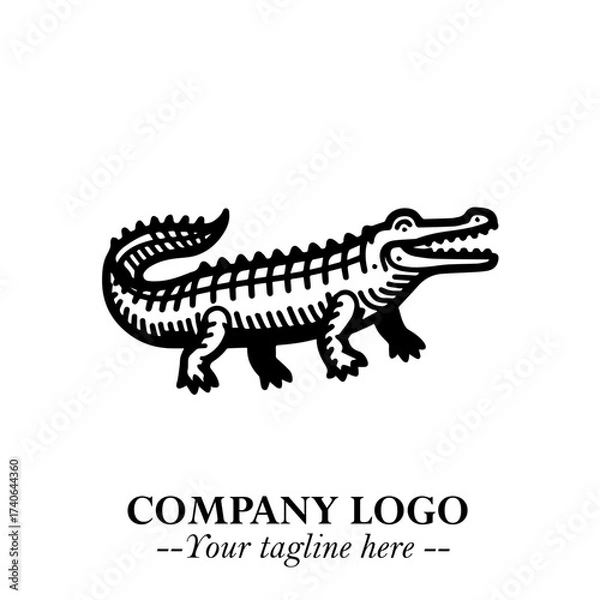 Fototapeta Black and White Crocodile Logo in Minimalist Modern Vector Design for Branding and Creative Identity