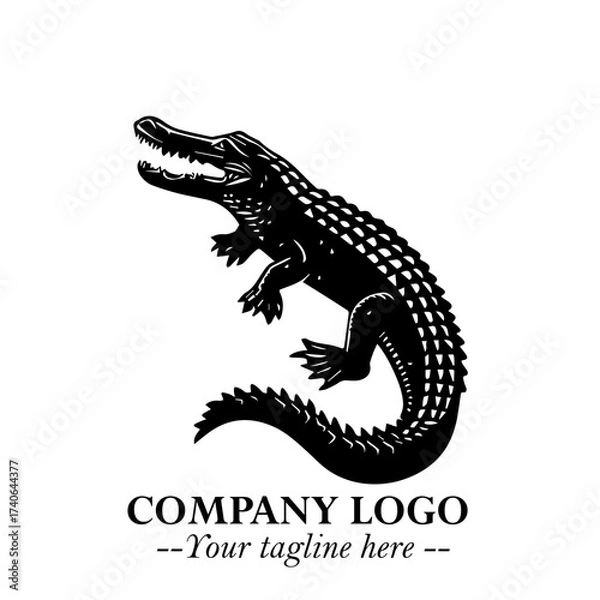 Fototapeta Black and White Crocodile Logo in Minimalist Modern Vector Design for Branding and Creative Identity
