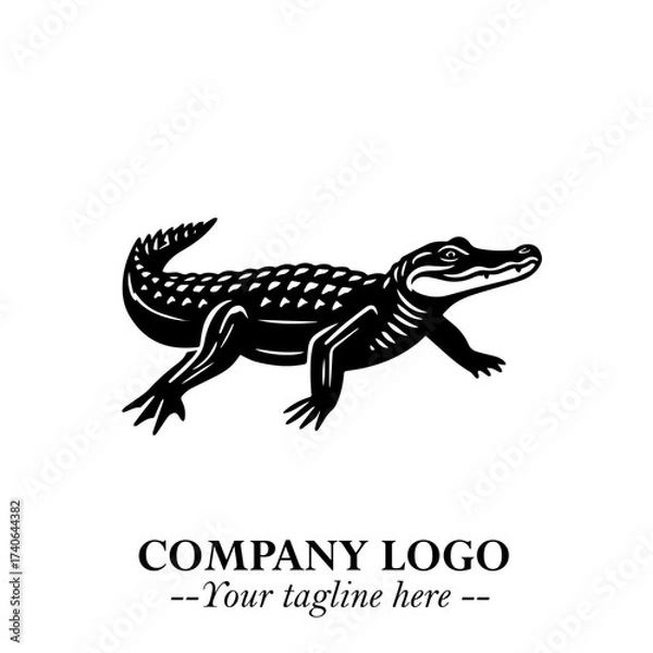 Fototapeta Black and White Crocodile Logo in Minimalist Modern Vector Design for Branding and Creative Identity