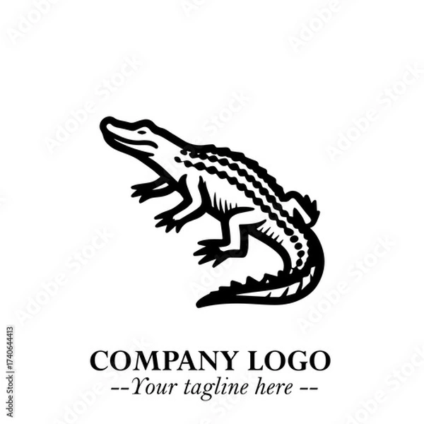 Fototapeta Black and White Crocodile Logo in Minimalist Modern Vector Design for Branding and Creative Identity