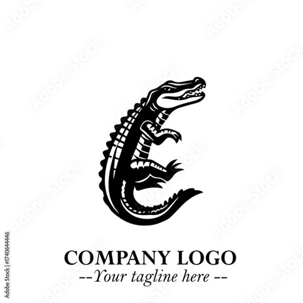 Fototapeta Black and White Crocodile Logo in Minimalist Modern Vector Design for Branding and Creative Identity