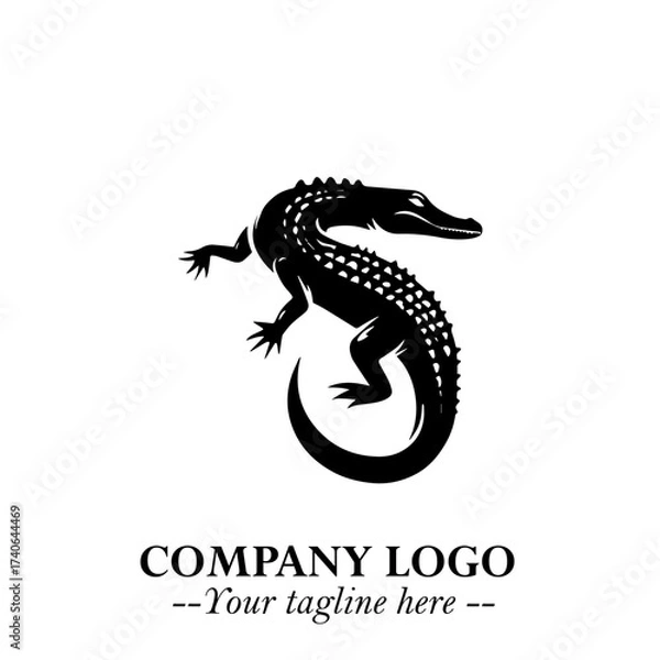 Fototapeta Black and White Crocodile Logo in Minimalist Modern Vector Design for Branding and Creative Identity