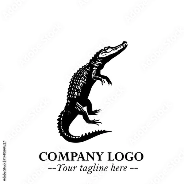 Fototapeta Black and White Crocodile Logo in Minimalist Modern Vector Design for Branding and Creative Identity