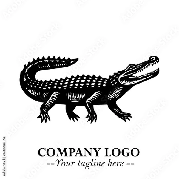 Fototapeta Black and White Crocodile Logo in Minimalist Modern Vector Design for Branding and Creative Identity