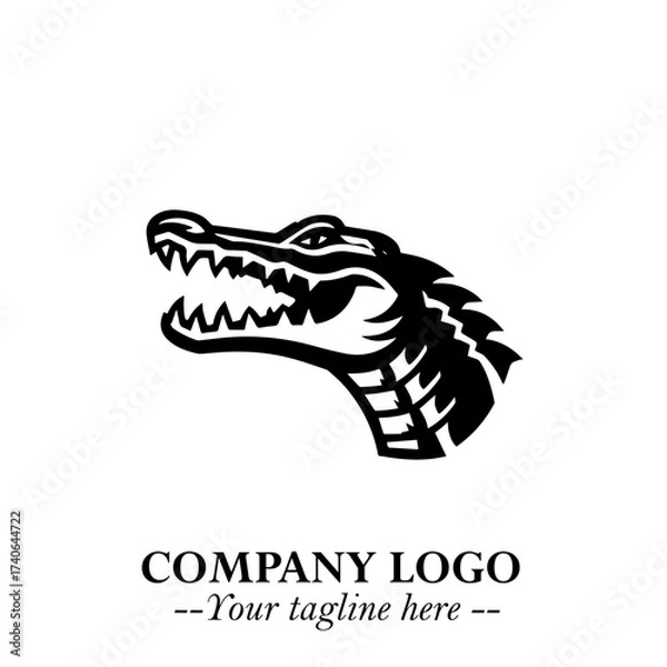 Fototapeta Black and White Crocodile Logo in Minimalist Modern Vector Design for Branding and Creative Identity