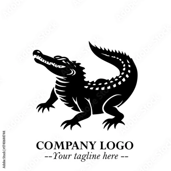 Fototapeta Black and White Crocodile Logo in Minimalist Modern Vector Design for Branding and Creative Identity