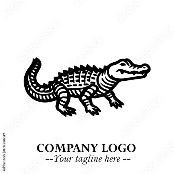 Fototapeta Black and White Crocodile Logo in Minimalist Modern Vector Design for Branding and Creative Identity