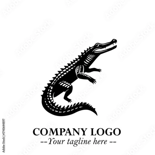 Fototapeta Black and White Crocodile Logo in Minimalist Modern Vector Design for Branding and Creative Identity