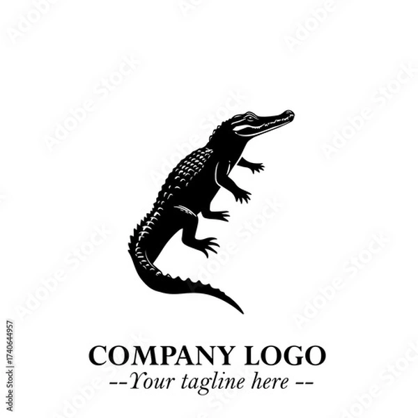 Fototapeta Black and White Crocodile Logo in Minimalist Modern Vector Design for Branding and Creative Identity