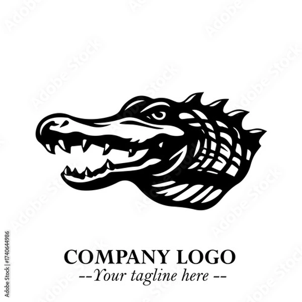 Fototapeta Black and White Crocodile Logo in Minimalist Modern Vector Design for Branding and Creative Identity