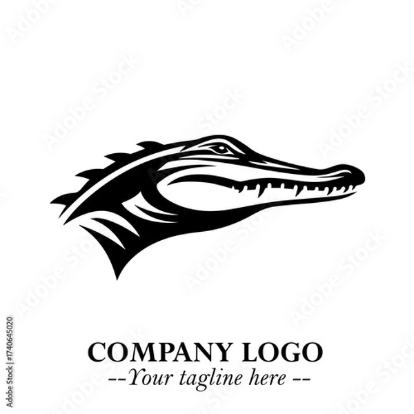 Fototapeta Black and White Crocodile Logo in Minimalist Modern Vector Design for Branding and Creative Identity