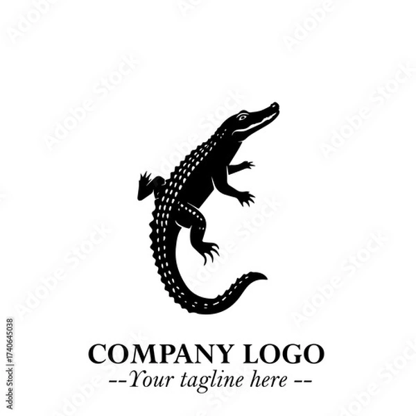 Fototapeta Black and White Crocodile Logo in Minimalist Modern Vector Design for Branding and Creative Identity