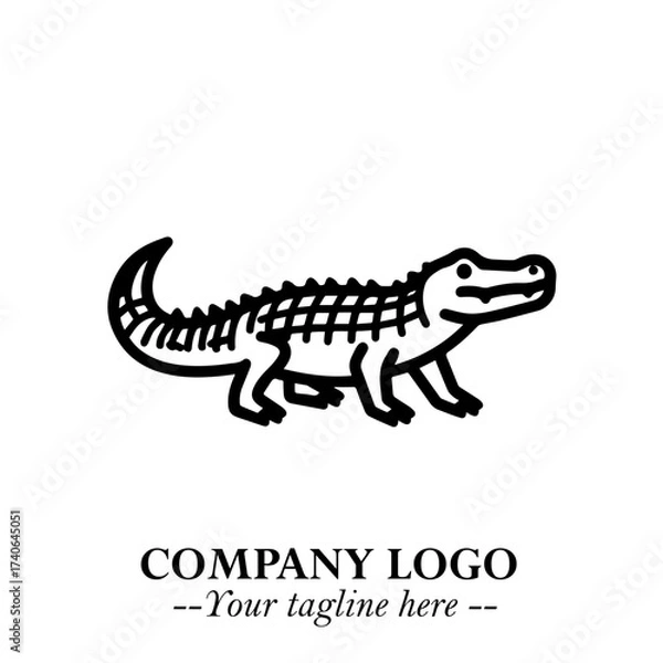 Fototapeta Black and White Crocodile Logo in Minimalist Modern Vector Design for Branding and Creative Identity