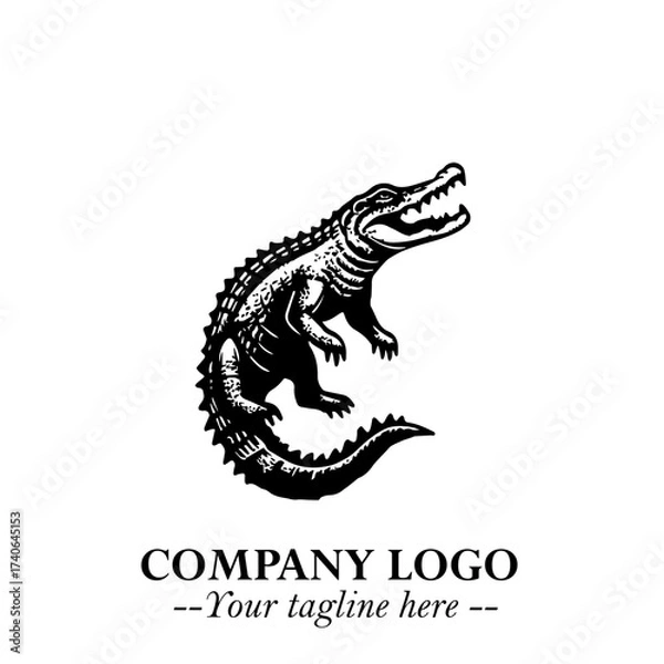 Fototapeta Black and White Crocodile Logo in Minimalist Modern Vector Design for Branding and Creative Identity