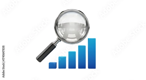 Fototapeta Magnifying glass over a bar graph isolated on transparent background