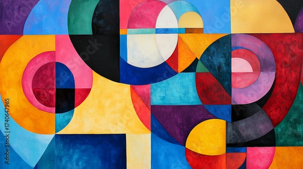 Fototapeta Abstract colorful geometric painting with circles and blocks