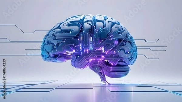 Fototapeta High Resolution AI Brain Concept with Cybernetic Neural Network and Data Innovation