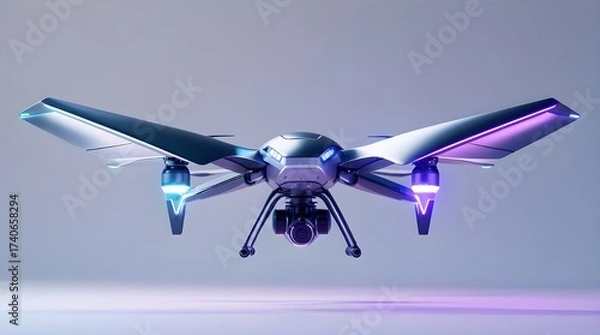 Fototapeta Futuristic Autonomous AI Drone with Sci-Fi Robotics and Digital Engineering Design