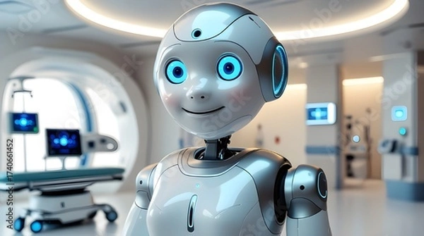 Fototapeta Digital AI Robot Head – Cyberpunk Futuristic Art