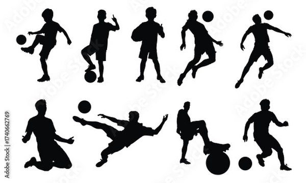 Obraz Soccer Player Silhouettes Collection Set of Football Action Poses on White Background