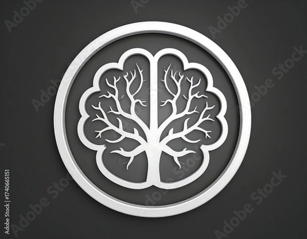 Obraz Silhouetted brain with tree-like branches in a circle