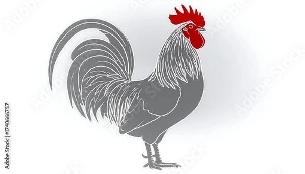 Obraz Silhouetted rooster, outlined in gray