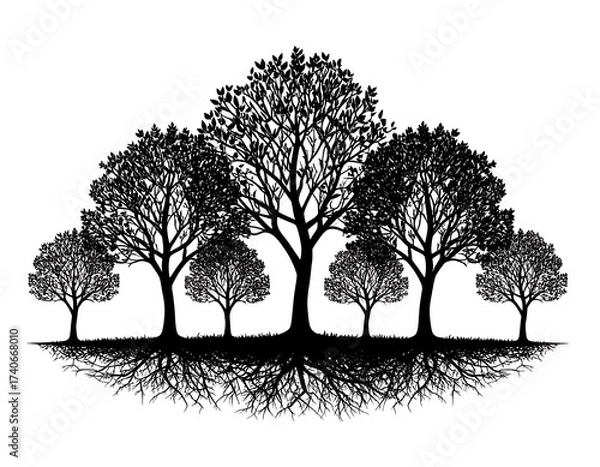 Obraz Silhouetted trees with roots