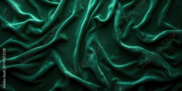 Fototapeta Luxury Velvet Curtain Texture in Rich Emerald Green with Soft Highlights A high-end abstract background capturing the depth and softness