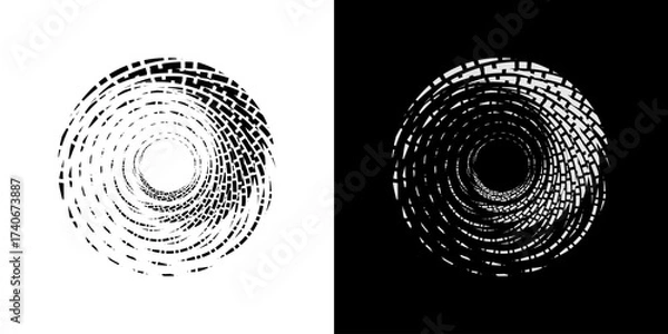 Fototapeta Dynamic abstract spiral sound wave rhythm lines. Circular spiral sound wave rhythm of lines. Circular futuristic abstract lines, black and white background.	