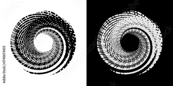Fototapeta Dynamic abstract spiral sound wave rhythm lines. Circular spiral sound wave rhythm of lines. Circular futuristic abstract lines, black and white background.	