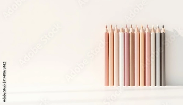 Fototapeta Elegantly Arranged Pastel Colored Pencils Standing Tall, Showcasing a Spectrum of Earthy Tones in a Minimalist Composition