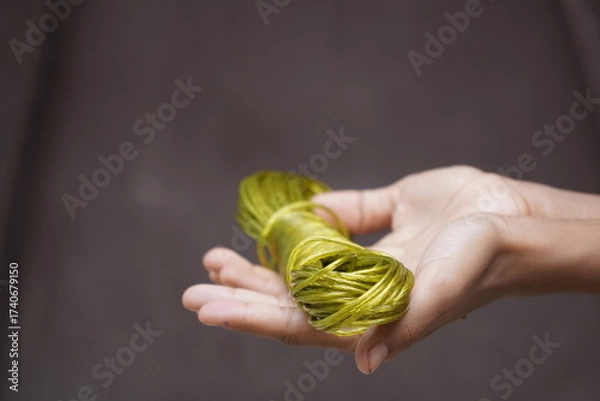 Fototapeta Durable plastic-coated wire rope clothesline, weather-resistant, flexible, anti-rust, strong grip for hanging clothes indoors and outdoors.