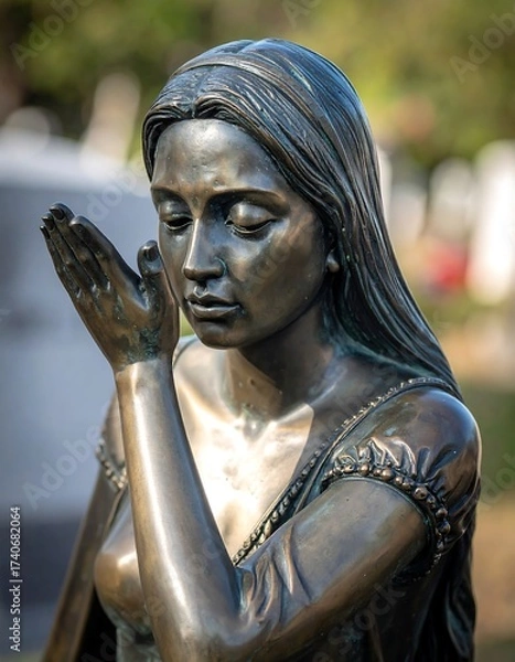 Obraz Bronze Statue of a Woman in Contemplation.