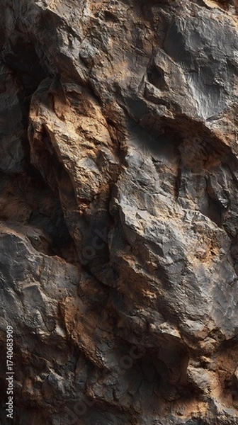 Obraz Close-up of rugged natural rock texture featuring dark grey and warm earthy brown tones with intricate details and rough surface for backgrounds.