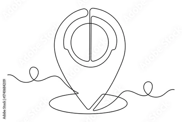 Fototapeta Simple location icon one line drawing minimalist outline illustration