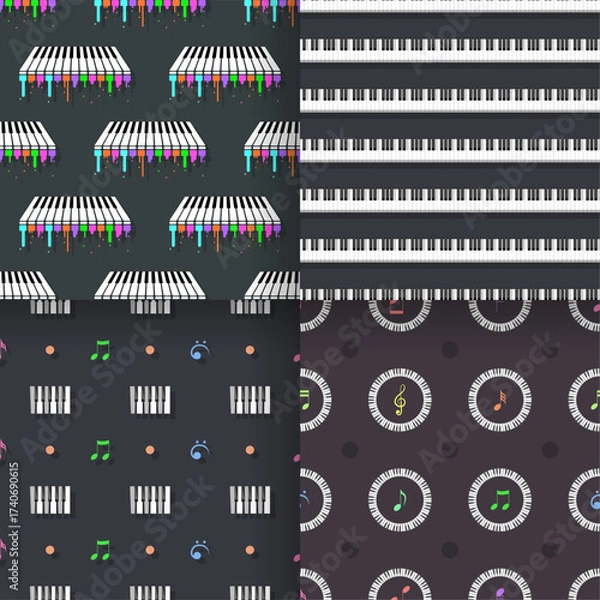 Fototapeta Set Seamless Pattern Abstract Elements Concert, Performance, Music Piano Keys Notes Vector Design Style Background Illustration Texture For Prints Textiles, Clothing, Gift Wrap, Wallpaper, Pastel