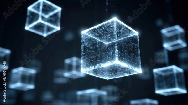 Fototapeta Abstract illuminated cubes in a dark background