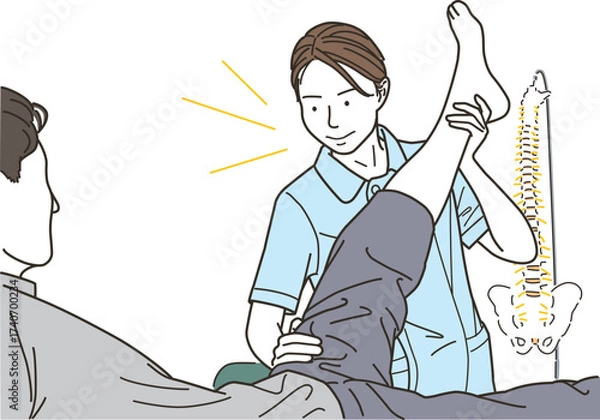 Fototapeta 男性患者の脚のマッサージをする女性整体師