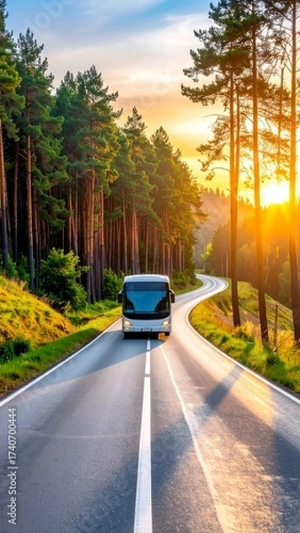 Obraz Bus on Scenic Road - A Journey Through Natures Beauty.