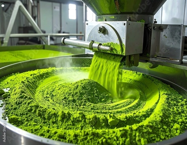Obraz Industrial Grinding Machine. Processing Fine Green Matcha