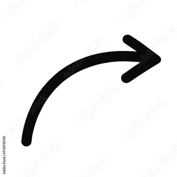 Fototapeta Curved black arrow pointing right, commonly used as a symbol for direction, navigation, highlight, or infographic design.