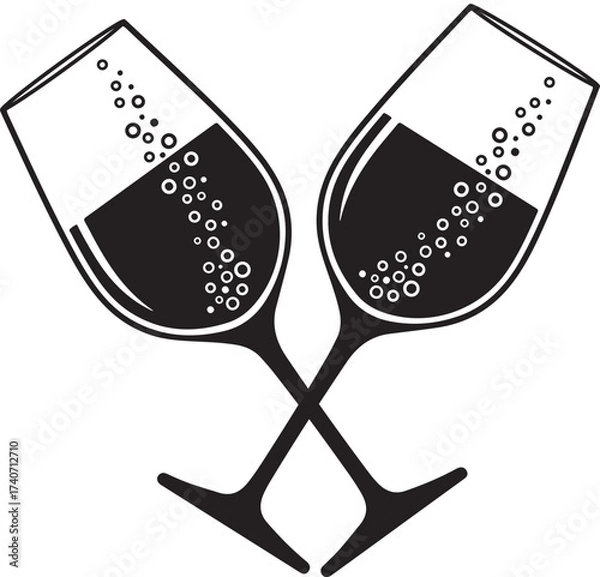 Fototapeta Elegant toast with bubbly wine glasses for celebration, cheers to success or romance, perfect for invitations and special events design