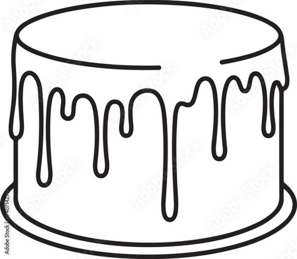 Fototapeta Delightful cake outline drawing with dripping frosting, perfect for birthday celebrations or sweet treat designs and easy coloring pages