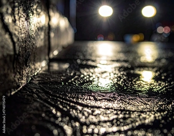 Obraz Abstract Blur of Yellow Lights on a Dark Asphalt Surface at Night